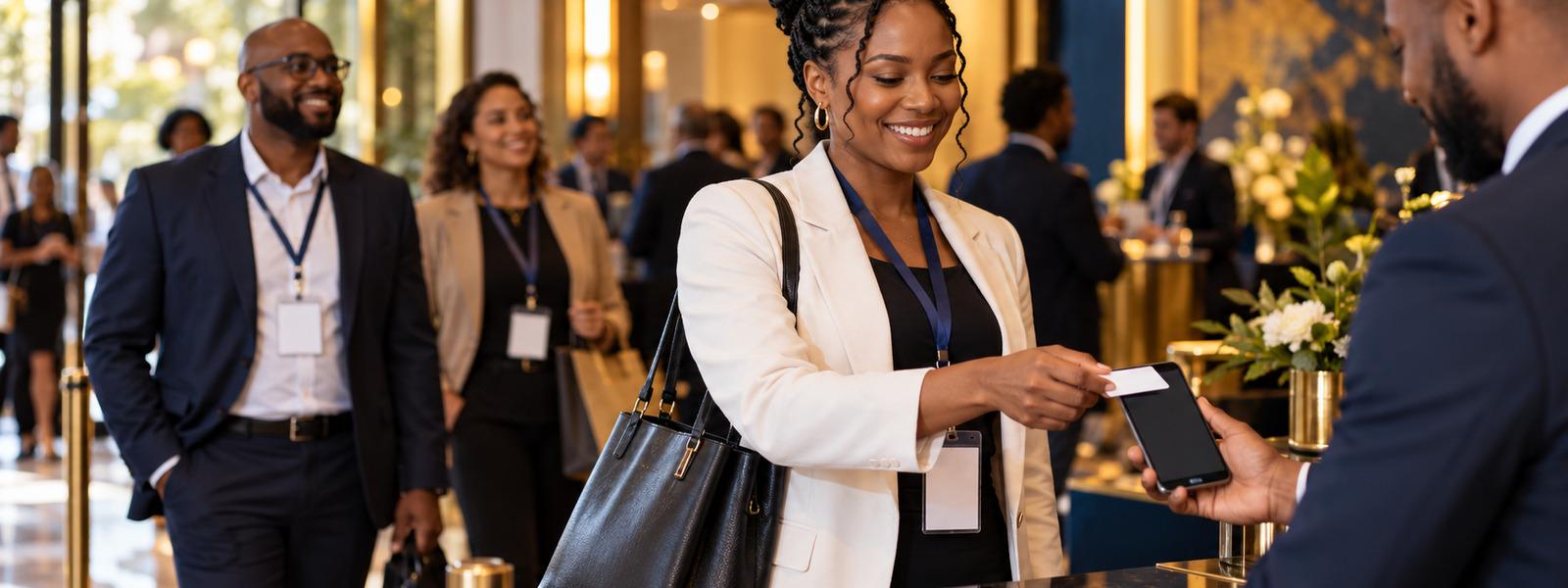 Guests checking in to an event with an NFC card
