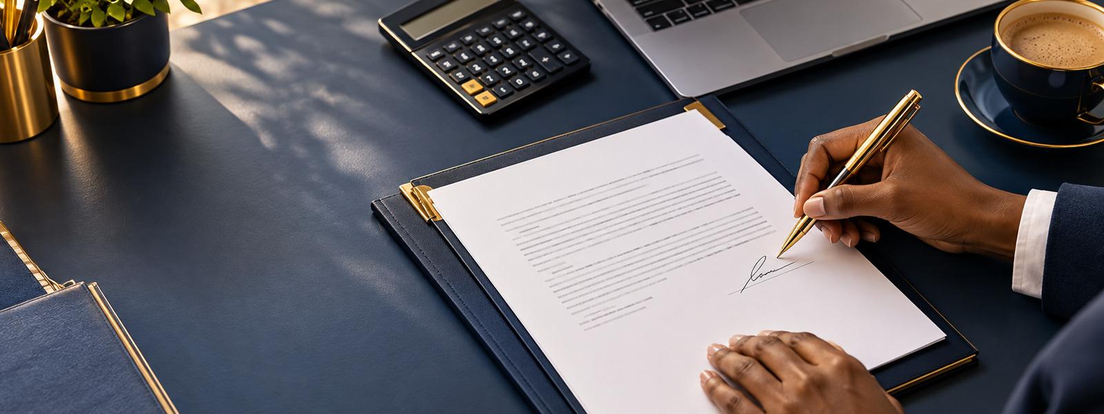 Signed advertising agreement on a desk