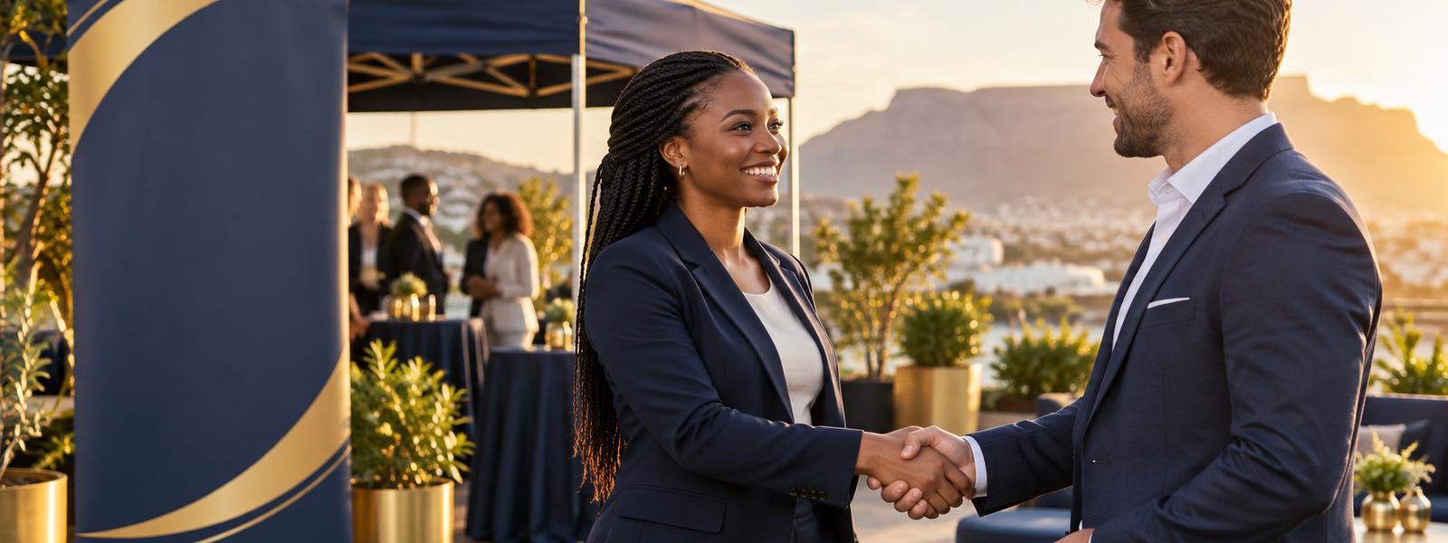 Sponsors shaking hands at an event